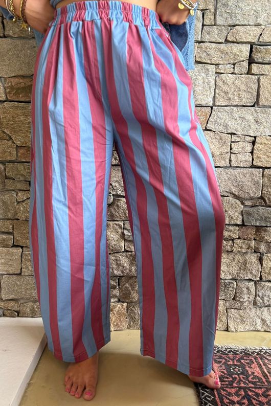 Bloc Striped Wide Barrel Pant Denim & Rhubarb